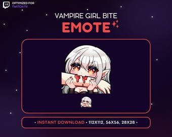 Emote de Twitch de Chica Vampiro: Brazo Mordido, Chica Vampiro Malvada, Anime Kawaii, Chica Gamer, Streaming, Juegos, Emote de Discord, Divertido, Sangre