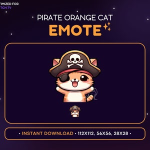 Cute Pirate Kitten Twitch Emote - Pirate Cat Emote, Cat Discord Emote, Gaming, Streaming, Emoji, Kawaii Adorable, Funny Cat Emote, Ship