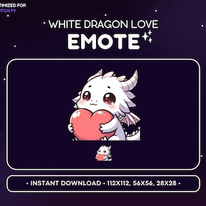 White Dragon Twitch Emote Love - Heart Dragon Emote, Dragon Discord Emote, Gaming, Streaming, Emoji, Kawaii, Adorable, Hug, Gift