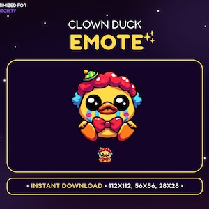 Cute Duck Twitch Emote - Clown Duck Emote, Duck Discord Emote, Gaming, Streaming Assets, Emoji, Kawaii, Funny, Stupid, Baited, Annoyed