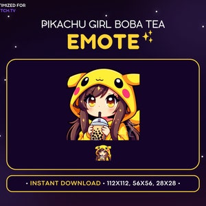 Pikachu Girl Twitch Emote, Pokemon Chibi Girl, Kawaii Anime Emote, Gamer Girl Boba Tea Emote, Streaming, Gaming, Discord Emote Pika Egirl