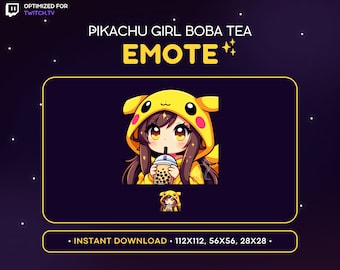 Pikachu Girl Boba Tea-emote, kawaii-anime (digitale download)