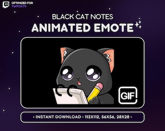 ANIMATED Black Cat Taking Notes Emote - Cute Animated Cat Discord Emote, Streaming Assets, Gaming Emoji, Sticker GIF, Funny, Noted, Writing