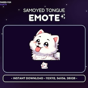 Cute Samoyed Twitch Emote Tongue - White Dog Emote, Dog Discord Emote, Gaming, Streaming, Emoji, Kawaii, Adorable, Puppy, Goofy, Playful
