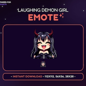 Demon Girl Twitch Emote, Evil Hell Girl, Kawaii Anime Emote, Gamer, Horns, Devil Chibi, Vtuber, Gaming, Discord Emote, Laugh, Funny, Giggle