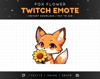 Cute Fox Twitch Emote - Holding Flower Fox Emote, Fox Discord Emote, Gaming, Streaming, Emoji, Kawaii Adorable, Gift, Love, Animal, Nature
