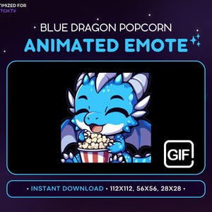 アニメーション ブルー ドラゴン Twitch エモート - ポップコーン ドラゴン エモート、ドラゴン Discord エモート、ゲーム、ストリーミング、絵文字、かわいい、愛らしい、食べ物、映画