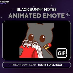 ANIMATED Black Bunny Notes Emote - Cute Animated Bunny Discord Emote, Streaming Assets, Gaming, Emoji, Sticker, GIF Funny, Writing, Meme