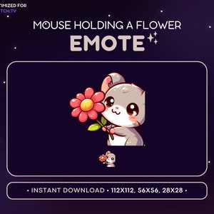 Cute Mouse Twitch Emote - Holding Flower Mouse Emote, Mouse Discord Emote, Gaming, Streaming, Emoji, Kawaii Adorable, Gift, Love, Animal