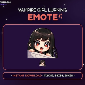 Lurk Vampire Girl Twitch Emote, Evil Vampire Girl, Kawaii Anime Emote, Gamer Girl, Hiding, Peaking, Emote, Streaming, Gaming, Discord Emote