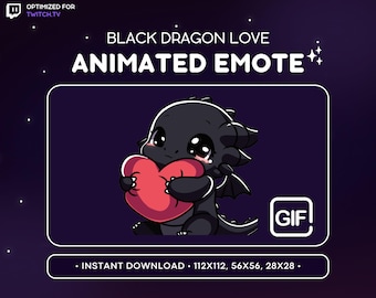 ANIMATED Black Dragon Twitch Emote Love - Heart Dragon Emote, Dragon Discord Emote, Gaming, Streaming, Emoji, Kawaii, Adorable, Hug, Gift