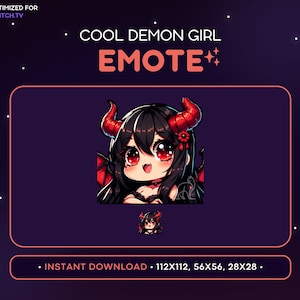 Demon Girl Twitch Emote, Evil Hell Girl, Kawaii Anime Emote, Gamer Girl, Horns, Devil Chibi Girl, Vtuber, Streaming, Gaming, Discord Emote