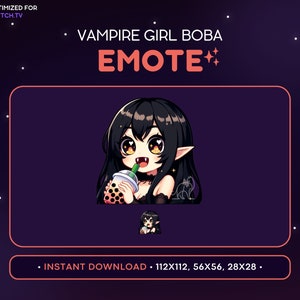 Vampire Girl Twitch Emote, Evil Vampire Girl, Kawaii Anime Emote, Gamer Girl Bubble Tea, Boba Girl Emote, Streaming, Gaming, Discord Emote