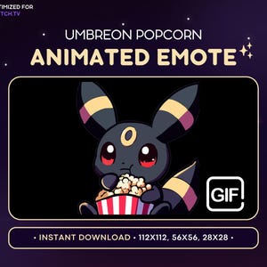 ANIMATED Umbreon Twitch Emote - Popcorn Umbreon Pokemon Emote, Gaming, Streaming Assets, Discord Emote, Movie Night, Drama, Eeveelution