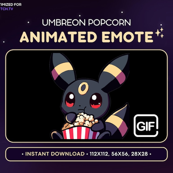 Gesto de Twitch de Umbreon animado: Gesto de Umbreon palomitas de maíz, juegos, recursos de streaming, gesto de Discord, noche de cine, drama, Eeveelution