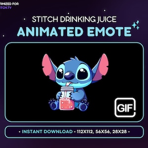 Stitch Juice Animated Twitch Emote - Stitch Discord Emote, Stitch Streaming Assets, Stitch Animated, Drinking, Gaming, Emoji, PNG Sticker