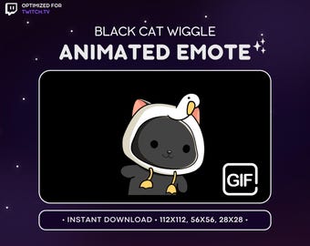 Emote animado de gato negro meneándose - Lindo emoticono animado de gato para Discord, recursos para streaming, juegos, emoji, pegatina, GIF, divertido, sombrero de pato, meme