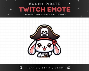 Cute Pirate Bunny Twitch Emote - White Bunny Emote, Bunny Discord Emote, Gaming, Streaming, Emoji, Kawaii Adorable, Funny Bunny Emote, Ship