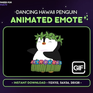 Dancing Hawaii Penguin Animated Emote - Animated Twitch Emote, Streaming Assets, Streamers, Ready to Download, GIF, Discord, TikTok WhatsApp