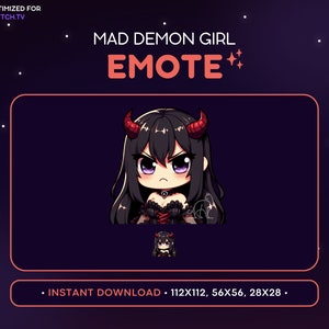 Demon Girl Twitch Emote, Evil Hell Girl, Kawaii Anime Emote, Gamer, Horns, Devil Chibi, Vtuber, Gaming, Discord Emote, Mad, Angry, Rage