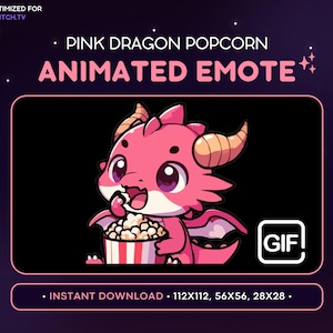 ANIMATED Pink Dragon Twitch Emote  - Popcorn Dragon Emote, Dragon Discord Emote, Gaming, Streaming, Emoji, Kawaii, Adorable, Food Eat, Movie