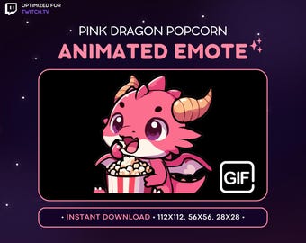 ANIMATED Pink Dragon Twitch Emote  - Popcorn Dragon Emote, Dragon Discord Emote, Gaming, Streaming, Emoji, Kawaii, Adorable, Food Eat, Movie