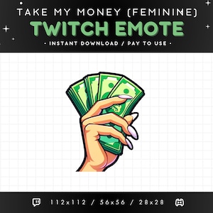 Weź moje pieniądze Twitch Emote - Emotka pieniędzy kobiecej ręki, Emotka pieniędzy Discord, Zasoby strumieniowe, Darowizna, Gry, Emoji, Naklejka, Zabawne, Bogate