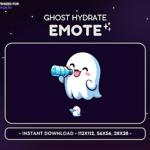 かわいいゴースト Twitch 絵文字 - 水分補給ゴースト絵文字、ゴースト Discord 絵文字、ゲーム、ストリーミング、絵文字、かわいい、愛らしい、飲む、一口、水
