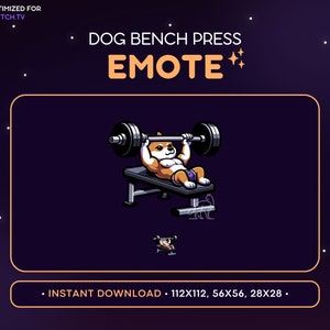 Dog Bench Press Twitch Emote - Dog Gymbro Emote, Workout Emote, Dog Discord Emote, Strong Dog Emote, Streaming, Gaming, Emoji, Gym, Lifting