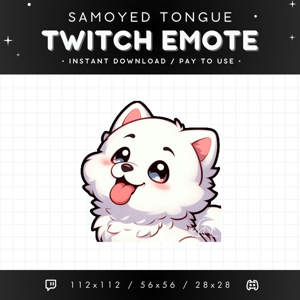 Cute Samoyed Twitch Emote Tongue - White Dog Emote, Dog Discord Emote, Gaming, Streaming, Emoji, Kawaii, Adorable, Puppy, Goofy, Playful