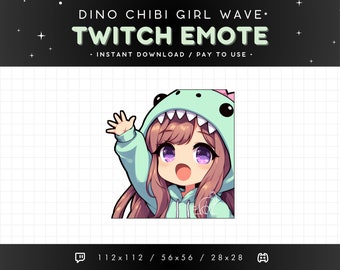 Dinosaur Chibi Girl Twitch Emote, Dino Girl Wave, Kawaii Anime Emote, Gamer Girl Rawr Hello, Cute Girl Emote, Streaming Gaming Discord Emote