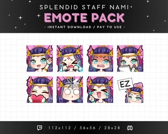 Splendid Staff Nami Twitch Emote Pack League of Legends - Nami Discord Emote, Streaming Asset, Gamer Girl, Youtube, Sticker Emoji, Streamer