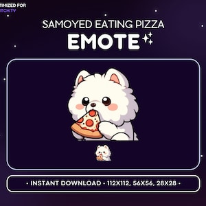 Cute Samoyed Twitch Emote - Pizza White Dog Emote, Dog Discord Emote, Gaming, Streaming, Emoji, Kawaii, Adorable, Puppy, Food, Eating