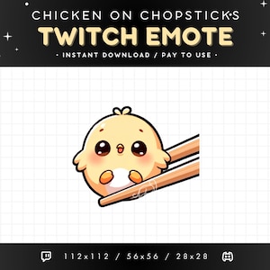Emote Twitch di pollo carino - Emote pollo con bacchette enormi, Emote Discordia pollo, Gioco, Emoji in streaming, Kawaii, Adorabile, Divertente, Cibo