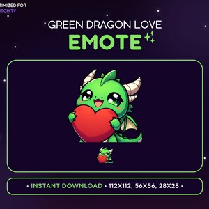 Green Dragon Twitch Emote Love - Heart Dragon Emote, Dragon Discord Emote, Gaming, Streaming, Emoji, Kawaii, Adorable, Hug, Gift