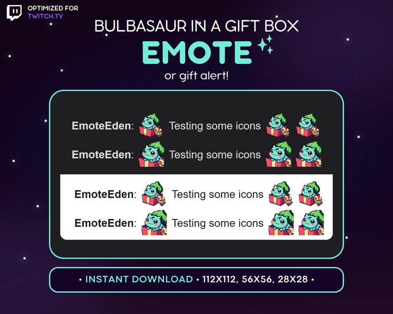 Bulbasaur Twitch Emote - Gift Box Bulbasaur Pokemon Emote, Gaming ...