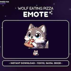 かわいいオオカミのTwitch絵文字ピザ - 灰色オオカミ絵文字、オオカミDiscord絵文字、ゲーム、ストリーミング、絵文字、かわいい、愛らしい、食べ物、食べる、むしゃむしゃ食べる、空腹