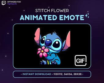 Stitch Flower Animated Twitch Emote - Stitch Discord Emoji, Gift, Love, Sticker