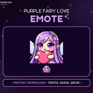 Purple Fairy Girl Twitch Emote, Magical Chibi Girl, Kawaii Anime Emote, Gamer Girl Love, Heart Emote, Streaming, Gaming, Discord Emote Egirl