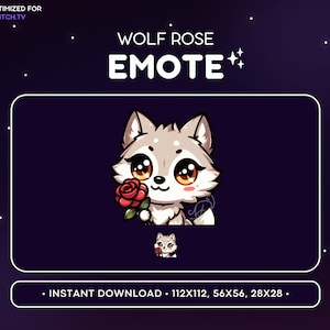 Schattige wolf Twitch-emote - vasthoudende bloem Wolf-emote, Wolf Discord-emote, gaming, streaming, emoji, kawaii, schattig, roos, liefde, cadeau, cool