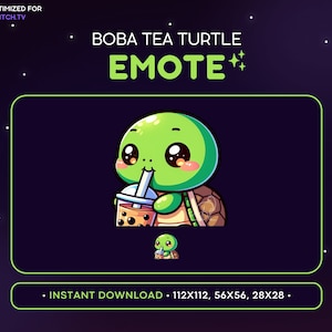 Turtle Twitch Emote - Bubble Tea Turtle Emote, Turtle Discord Emote, Gaming, Streaming, Emoji, Kawaii Adorable, Boba, Drink, Sea, Water