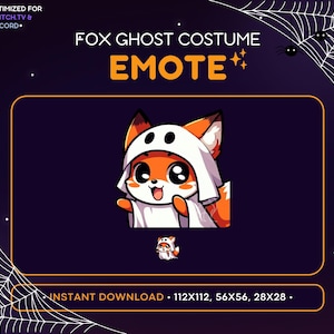Fox Twitch Emote - Ghost Costume, Halloween Emote, Discord Server, Spooky, Scary, Emoji, Stream Decoration, Party, Trick or Treat