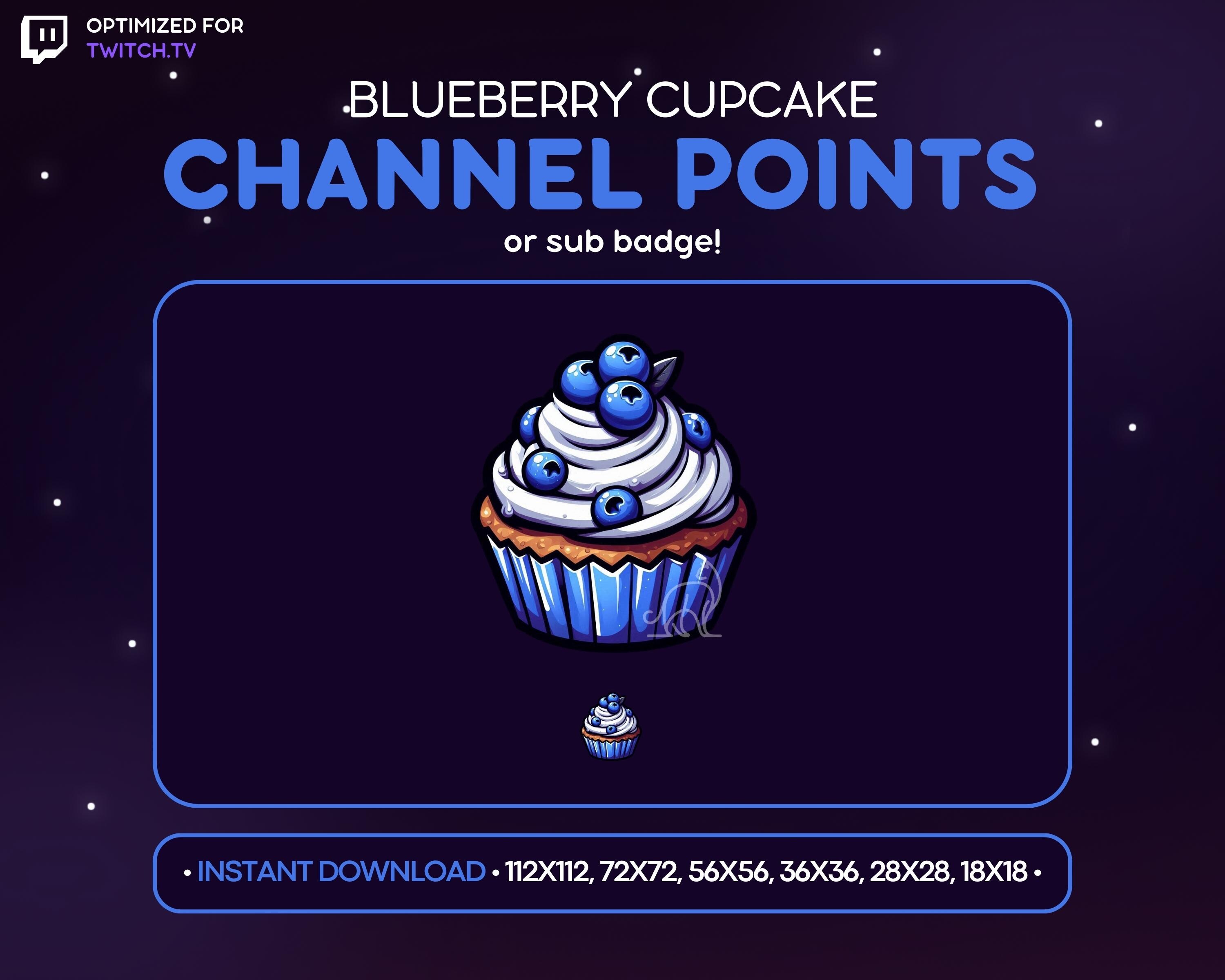 Blueberry Cupcake Twitch Channel Point Icon, Sub Badge, Emote - Dessert Discord Emote, Streaming Assets Gaming Emoji, Sticker, Loyalty Fruit