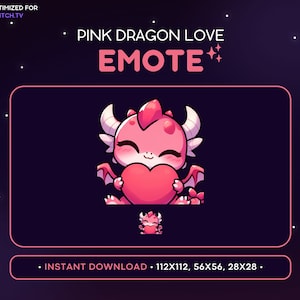 Pink Dragon Twitch Emote Love - Heart Dragon Emote, Dragon Discord Emote, Gaming, Streaming, Emoji, Kawaii, Adorable, Hug, Gift