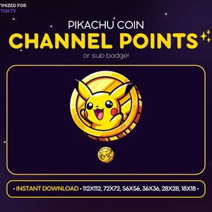 ピカチュウコインTwitchチャンネルポイントアイコン、サブバッジ、絵文字 - ピカチュウDiscord絵文字、ストリーミングアセット、ゲーム絵文字、ステッカー、ロイヤルティバッジ