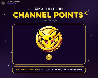 Pikachu Coin Twitch Channel Point Icon, Sub Badge, Emote - Pikachu Discord Emote, Streaming Assets, Gaming Emoji, Sticker, Loyalty Badge