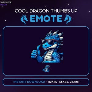 クールなブルードラゴンのTwitchエモート - 親指を立てたドラゴンエモート、サングラスドラゴンDiscordエモート、ゲーム、ストリーミングアセット、絵文字、楽しい、神話