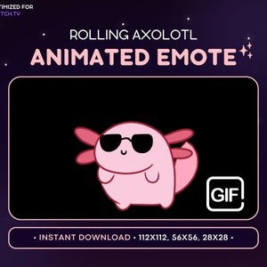 Rolling Axolotl Animated Emote - Animated Twitch Emote, Streaming Assets, Streamers, Ready to Download, GIF, Sunglasses, Axolotl Emote