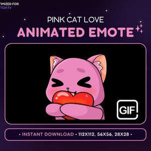 ANIMATED Pink Cat Love Emote - Cute Animated Cat Discord Emote, Streaming Assets, Gaming Emoji, Sticker GIF, Funny, Hugging Heart, Blush
