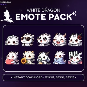 Cool White Dragon Twitch Emote Pack - Dragon Emote Bundle, Dragon Discord Emote, Gaming, Streaming, Emoji, Kawaii, Blanket, Wave, Boba, Lurk